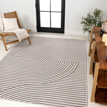 Arielle Mid-Century Modern Curve Stripe Reversible Machine-Washable Indoor/Outdoor Area Rug